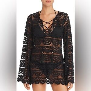 PilyQ PQ Swim Noah Black Lace Bell Sleeve Tunic Swim Cover-Up